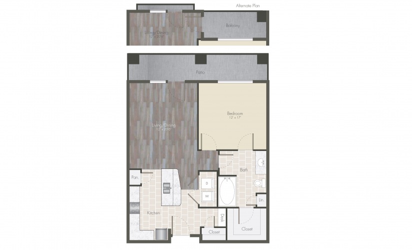 A1 - 1 bedroom floorplan layout with 1 bathroom and 710 - 816 square feet