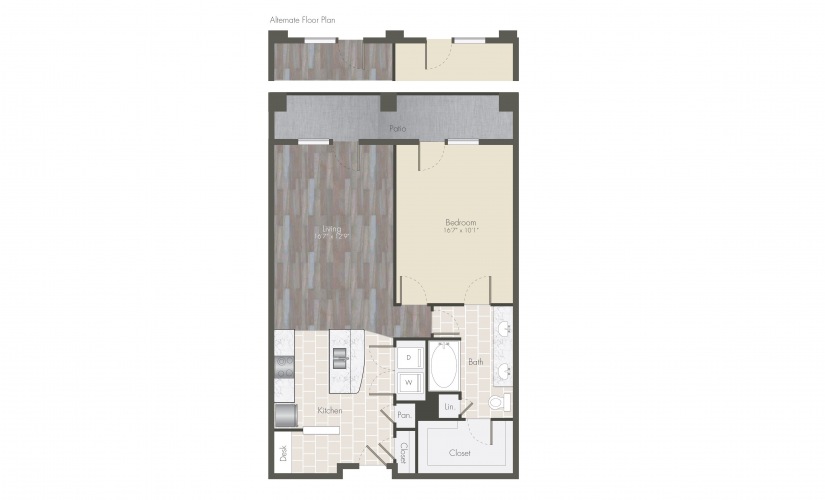 A3 - 1 bedroom floorplan layout with 1 bathroom and 838 - 951 square feet