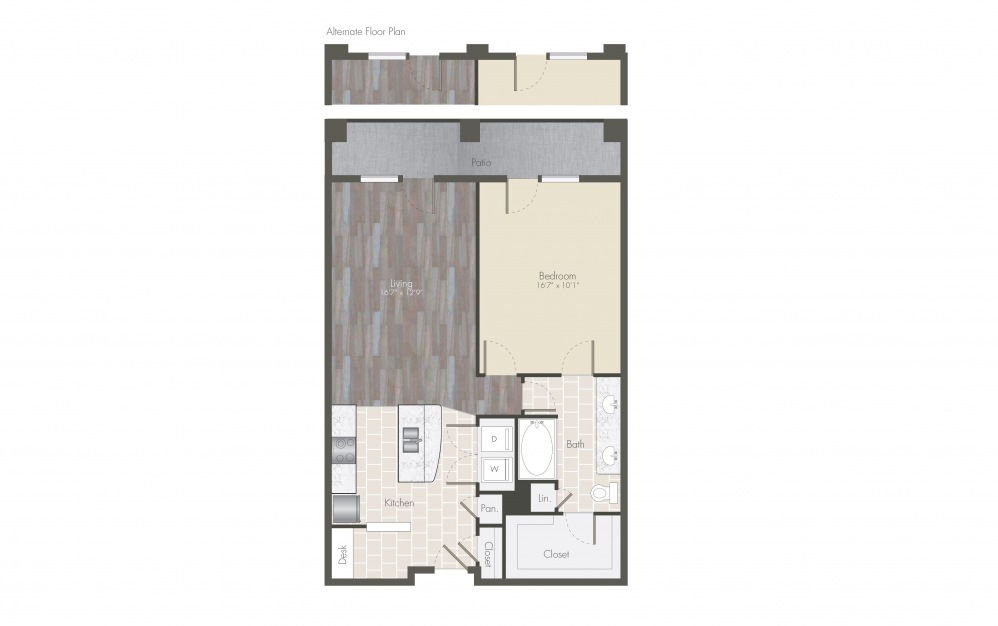 A3 - 1 bedroom floorplan layout with 1 bath and 838 to 951 square feet.